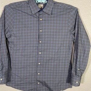 Men's Blue Geometric Button Down Shirt